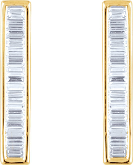 14K Yellow Gold 1/2 CTW Natural Diamond Baguette Bar Earrings