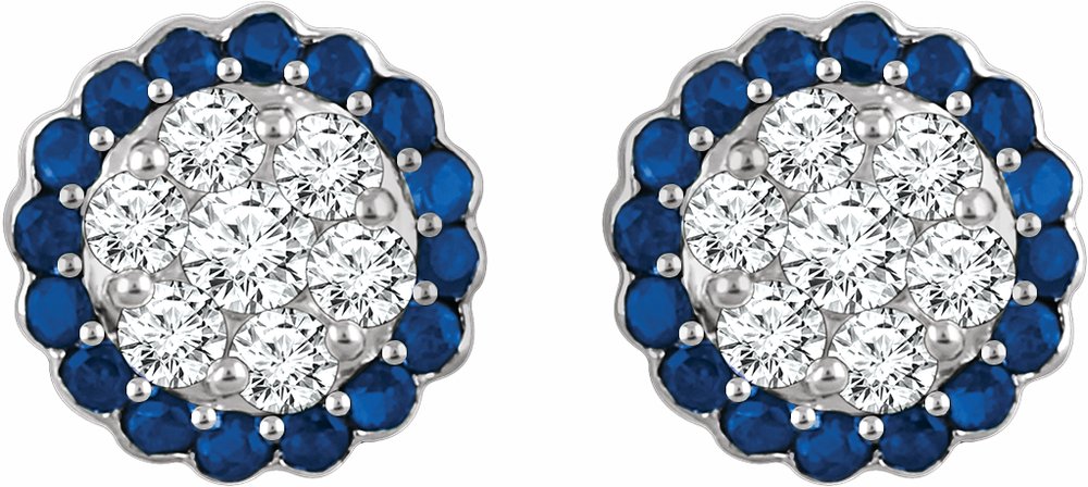 14K White Natural Blue Sapphire & 5/8 CTW Natural Diamond Earrings