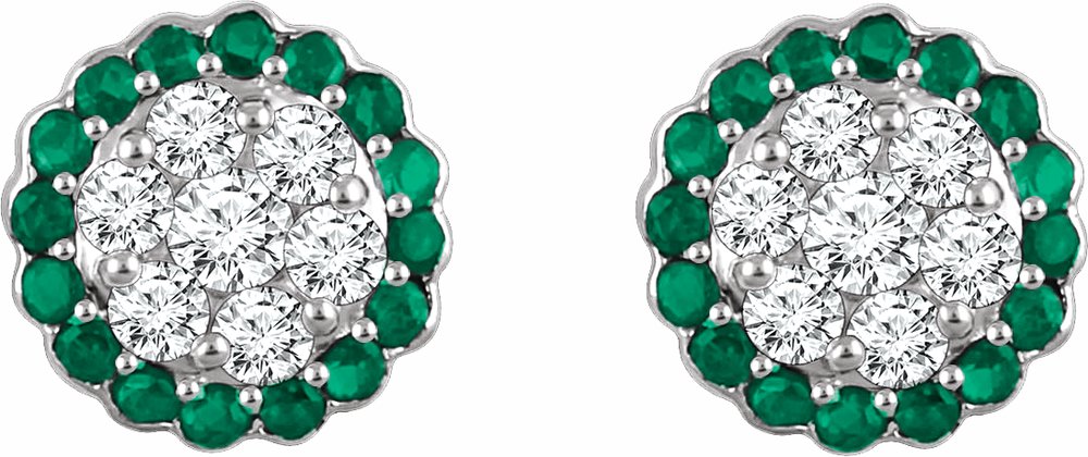 14K White Natural Emerald & 5/8 CTW Natural Diamond Earrings