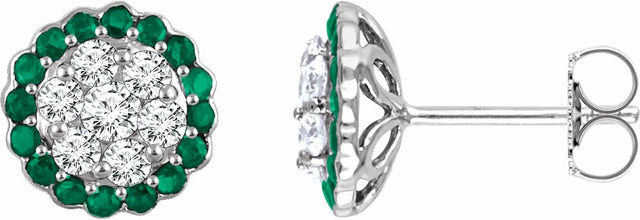 14K White Natural Emerald & 5/8 CTW Natural Diamond Earrings