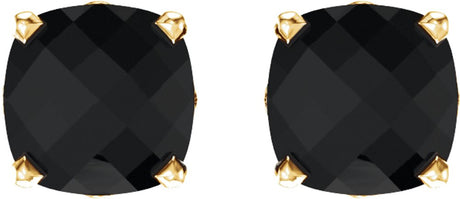 14K Yellow Gold 6x6 mm Cushion Natural Black Onyx Earrings