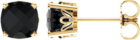 14K Yellow Gold 6x6 mm Cushion Natural Black Onyx Earrings