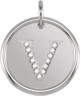 Sterling Silver .07 CTW Natural Diamond Posh Mommy® Initial V Pendant