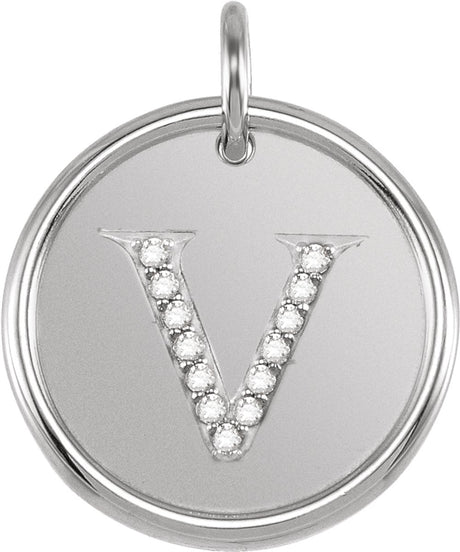 Sterling Silver .07 CTW Natural Diamond Posh Mommy® Initial V Pendant