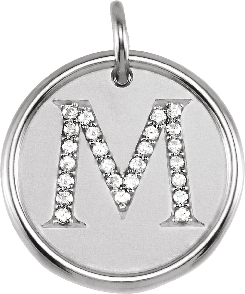 14K White 1/8 CTW Natural Diamond Posh Mommy® Initial M Pendant