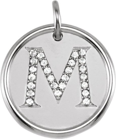 14K White Gold 1/1/10 CTW Natural Diamond Posh Mommy® Initial M Pendant