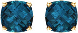 14K Yellow Gold 6x6 mm Cushion Natural London Blue Topaz Earrings