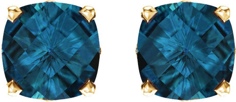 14K Yellow Gold 6x6 mm Cushion Natural London Blue Topaz Earrings