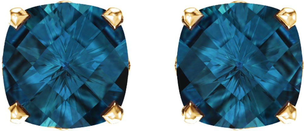 14K Yellow Gold 6x6 mm Cushion Natural London Blue Topaz Earrings