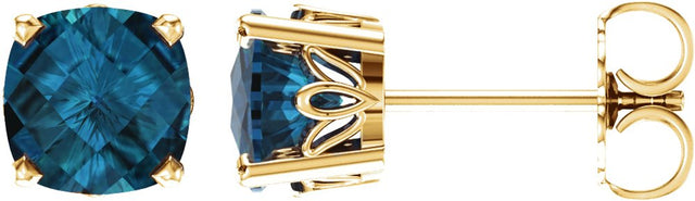 14K Yellow Gold 6x6 mm Cushion Natural London Blue Topaz Earrings