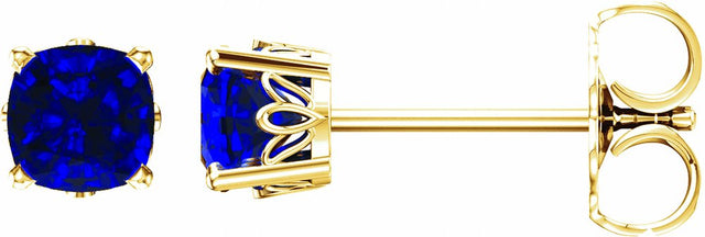 14K Yellow Gold 6x6 mm Cushion Lab-Grown Blue Sapphire Earrings