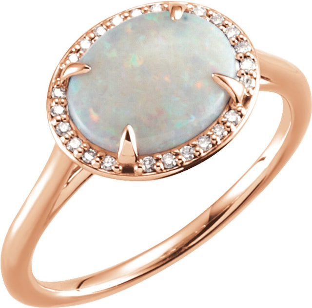 14K Rose Natural White Opal & .06 CTW Natural Diamond Ring