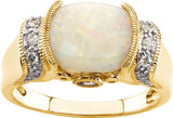 14K Yellow/White Natural White Opal, Natural Pink Tourmaline & 1/6 CTW Natural Diamond Ring