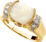 14K Yellow/White Natural White Opal, Natural Pink Tourmaline & 1/6 CTW Natural Diamond Ring