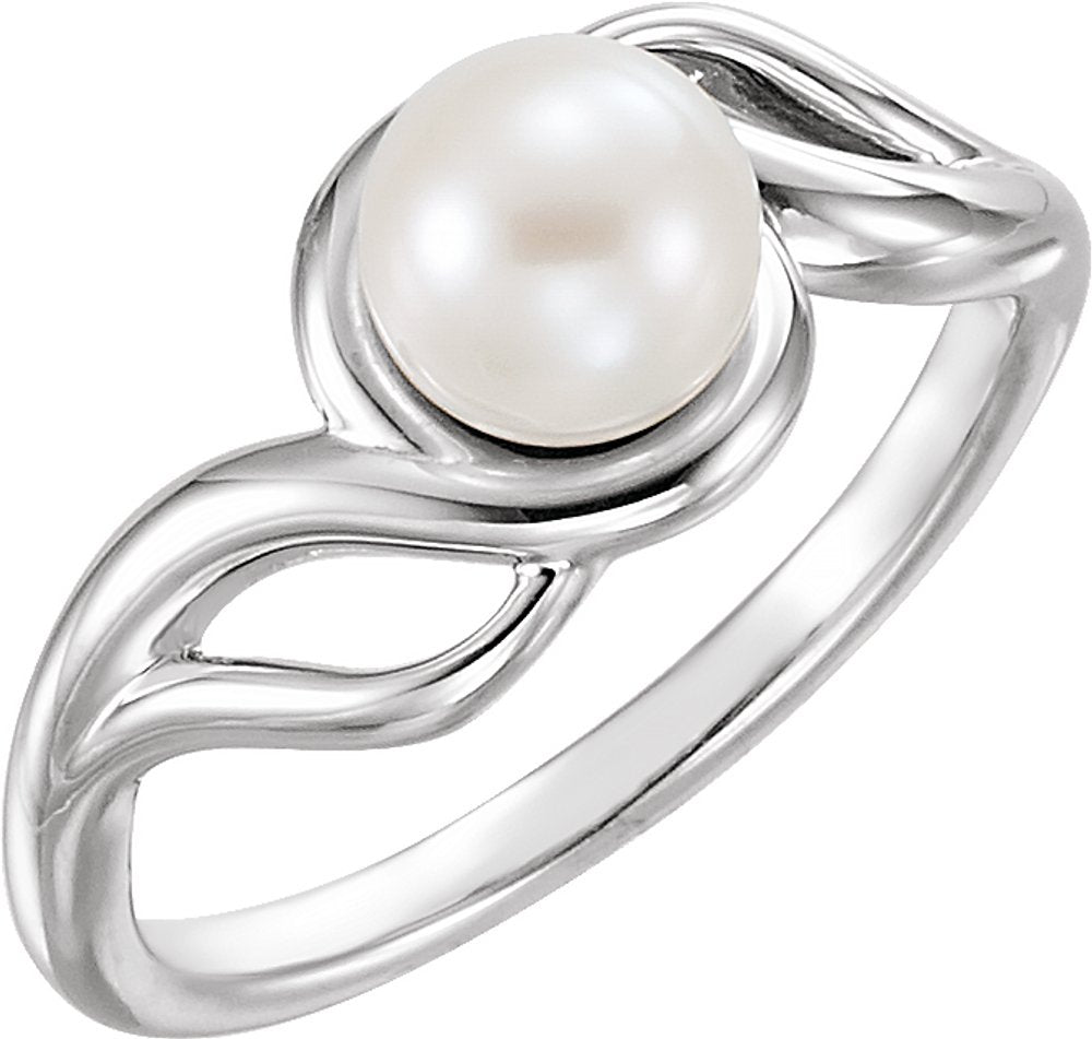 14K White Cultured White Freshwater Pearl Ring