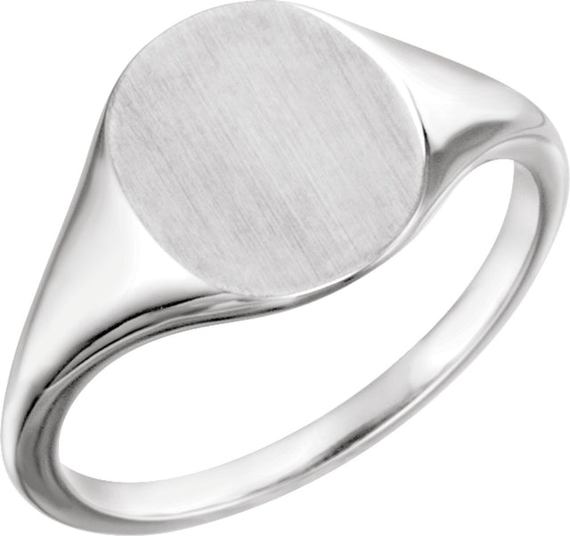 14K White Gold 13x11 mm Oval Signet Ring