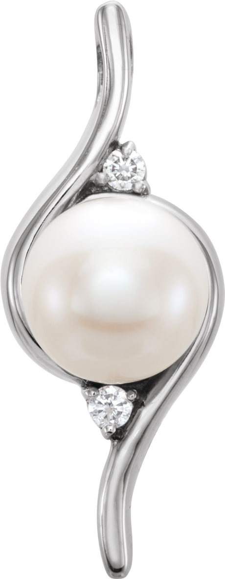 14K White Gold Cultured White Freshwater Pearl & .03 CTW Natural Diamond Pendant