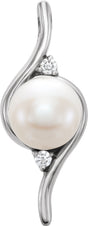14K White Gold Cultured White Freshwater Pearl & .03 CTW Natural Diamond Pendant