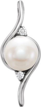 14K White Cultured White Freshwater Pearl & .03 CTW Natural Diamond Pendant