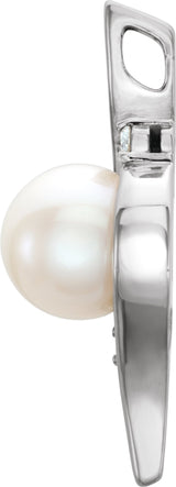 14K White Gold Cultured White Freshwater Pearl & .03 CTW Natural Diamond Pendant