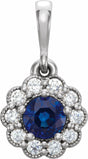 14K White Natural Blue Sapphire & 1/8 CTW Natural Diamond Pendant 