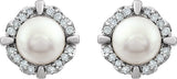 14K White Cultured White Freshwater Pearl & 1/10 CTW Natural Diamond Earrings