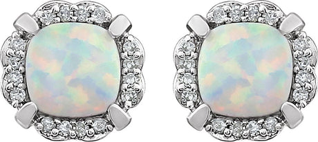 14K White Lab-Grown Opal & 1/10 CTW Natural Diamond Earrings