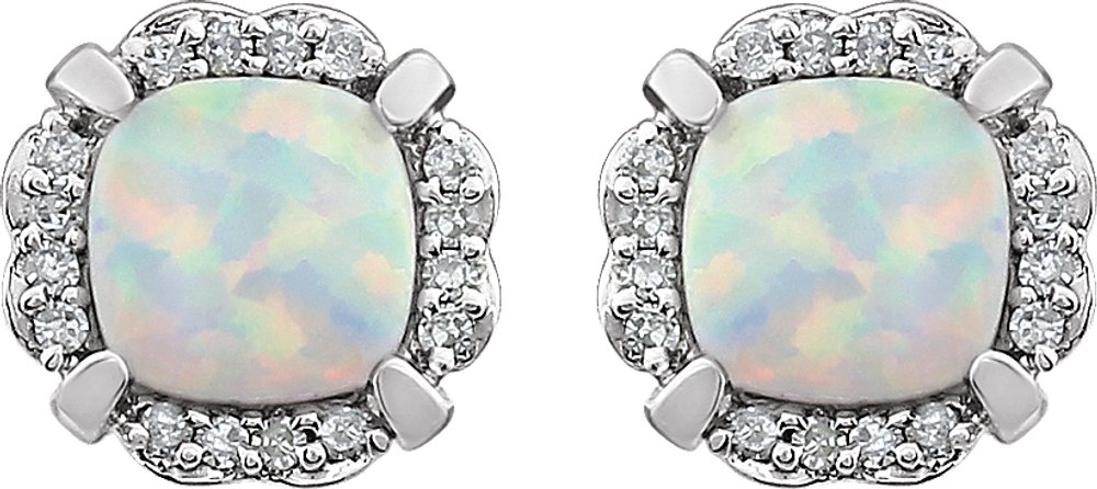 14K White Lab-Grown Opal & 1/10 CTW Natural Diamond Earrings