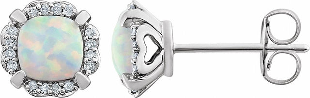 14K White Gold Lab-Grown Opal & 1/10 CTW Natural Diamond Earrings