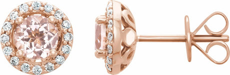 14K Rose Natural Pink Morganite & 1/5 CTW Natural Diamond Earrings 