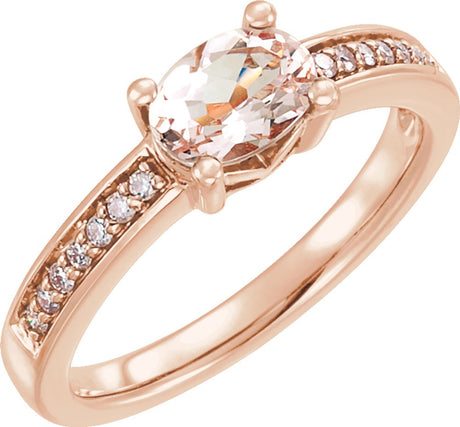 14K Rose Natural Pink Morganite & 1/10 CTW Natural Diamond Ring