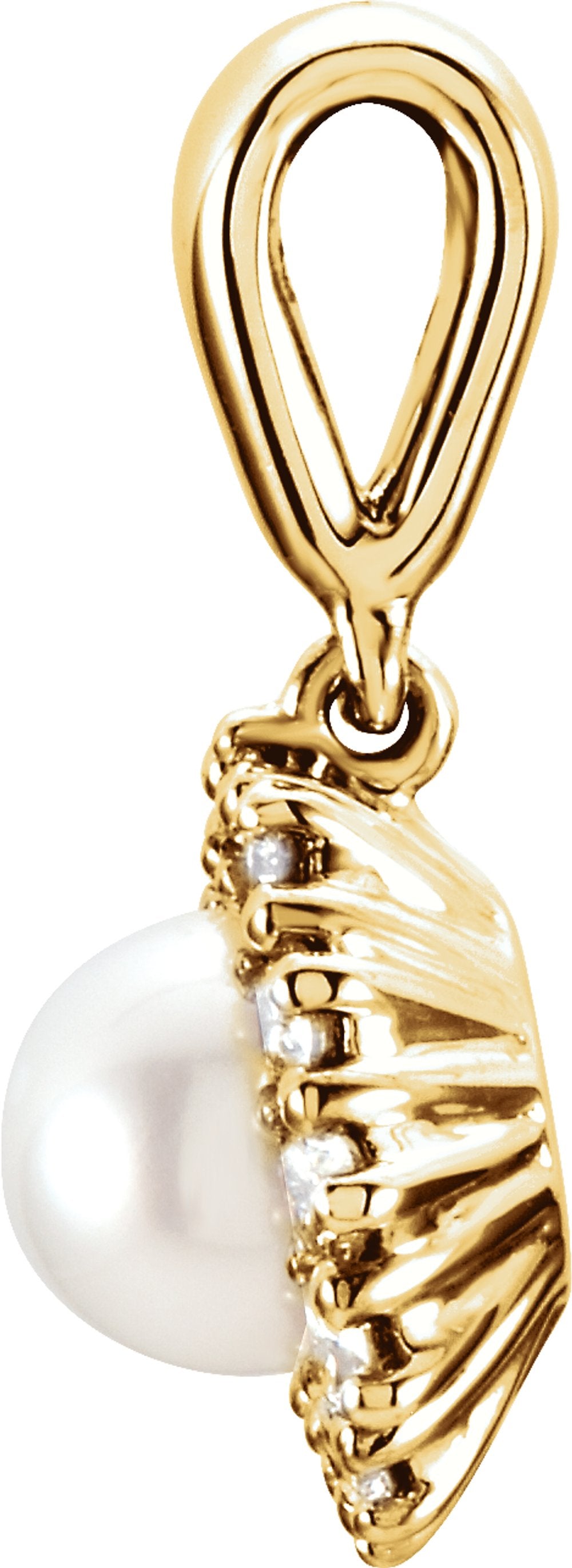 14K Yellow Cultured White Freshwater Pearl & 1/3 CTW Natural Diamond Pendant