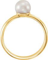 14K Yellow Gold 6.5-7 mm Cultured White Freshwater Pearl Ring