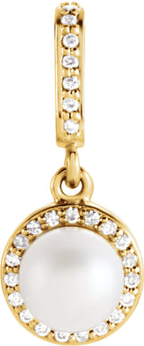 14K Yellow Cultured White Freshwater Pearl & .06 CTW Natural Diamond Pendant