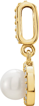 14K Yellow Cultured White Freshwater Pearl & .06 CTW Natural Diamond Pendant