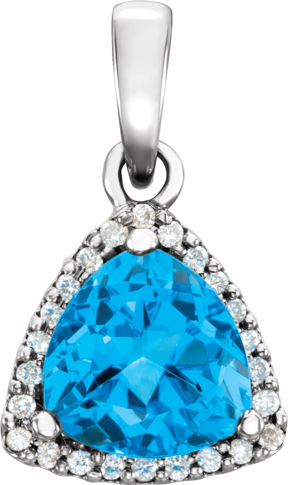 14K White Natural Swiss Blue Topaz & 1/10 CTW Natural Diamond Pendant