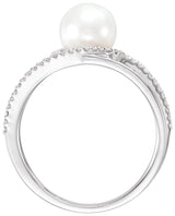 14K White Cultured White Freshwater Pearl & 1/8 CTW Natural Diamond Ring