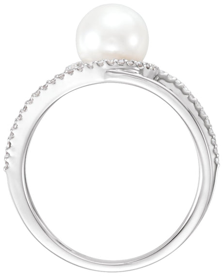 14K White Gold Cultured White Freshwater Pearl & 1/8 CTW Natural Diamond Ring