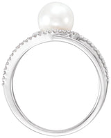 14K White Gold Cultured White Freshwater Pearl & 1/8 CTW Natural Diamond Ring