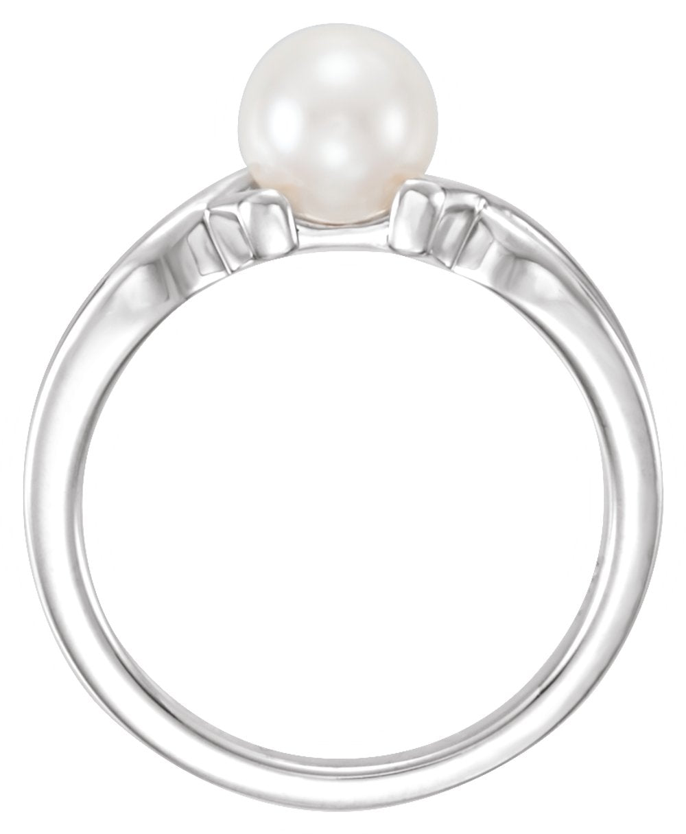 14K White Gold 6.5-7.0 mm Cultured White Freshwater Pearl Ring