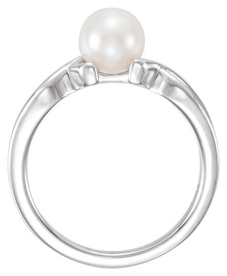 14K White Gold 6.5-7.0 mm Cultured White Freshwater Pearl Ring