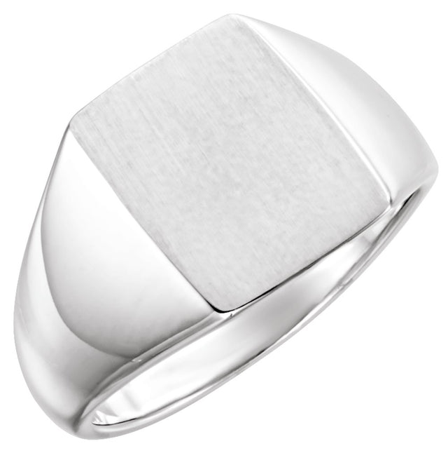 14K White Gold 15x12 mm Rectangle Signet Ring