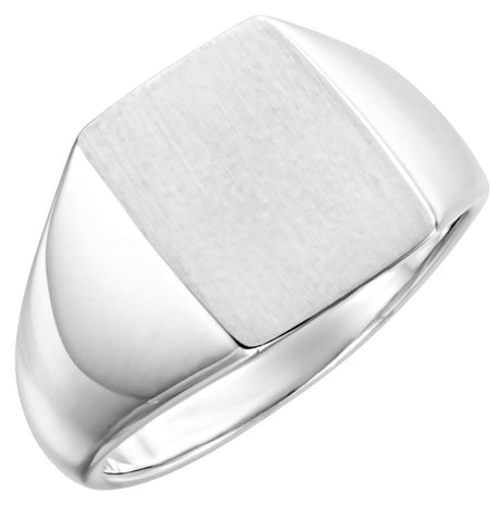 14K White Gold 15x12 mm Rectangle Signet Ring