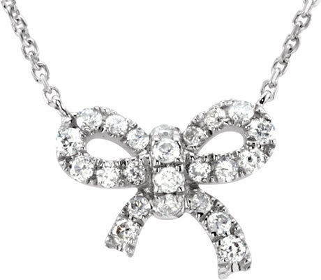 14K White Gold 1/6 CTW Natural Diamond Bow 18" Necklace