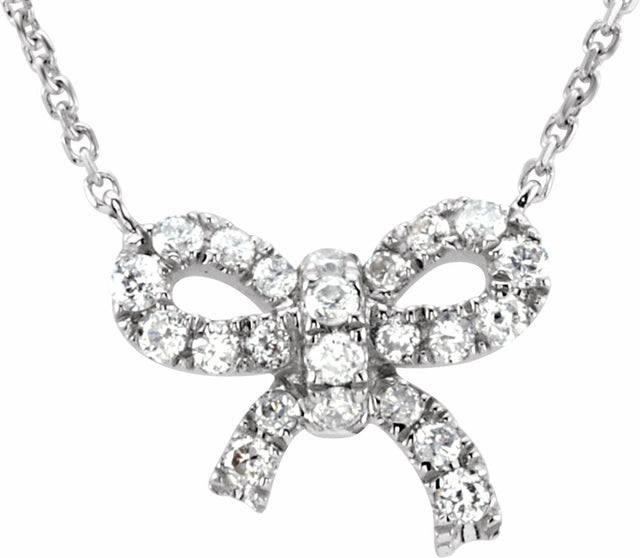14K White Gold 1/6 CTW Natural Diamond Bow 18" Necklace