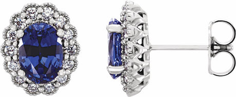 14K White Gold Lab-Grown Blue Sapphire & 1/3 CTW Natural Diamond Earrings 