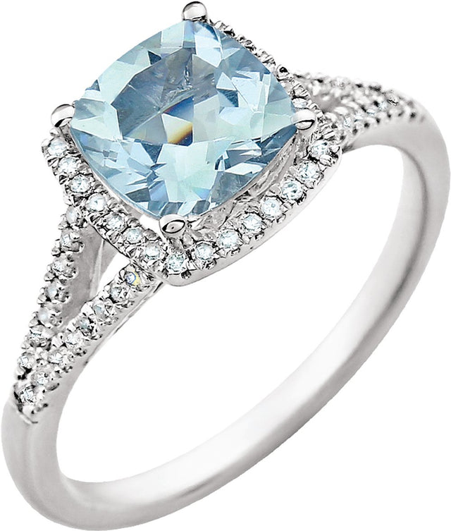 14K White Natural Aquamarine & 1/5 CTW Natural Diamond Ring