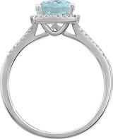 14K White Natural Aquamarine & 1/5 CTW Natural Diamond Ring