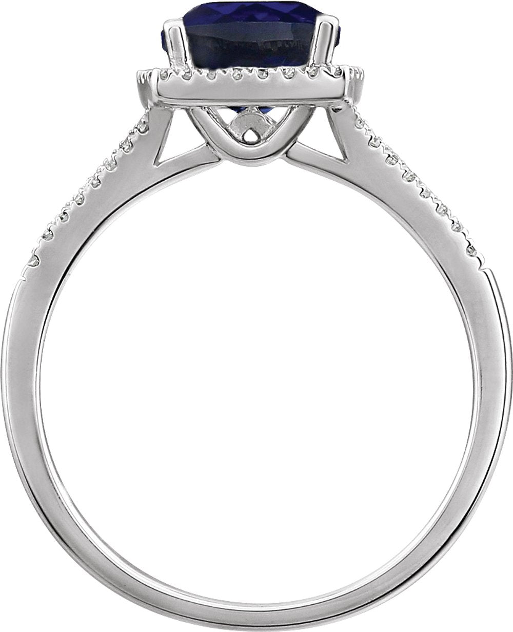 14K White Lab-Grown Blue Sapphire & 1/5 CTW Natural Diamond Ring