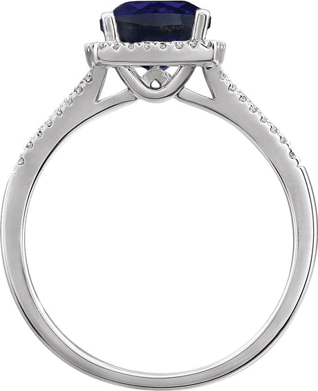 14K White Lab-Grown Blue Sapphire & 1/5 CTW Natural Diamond Ring